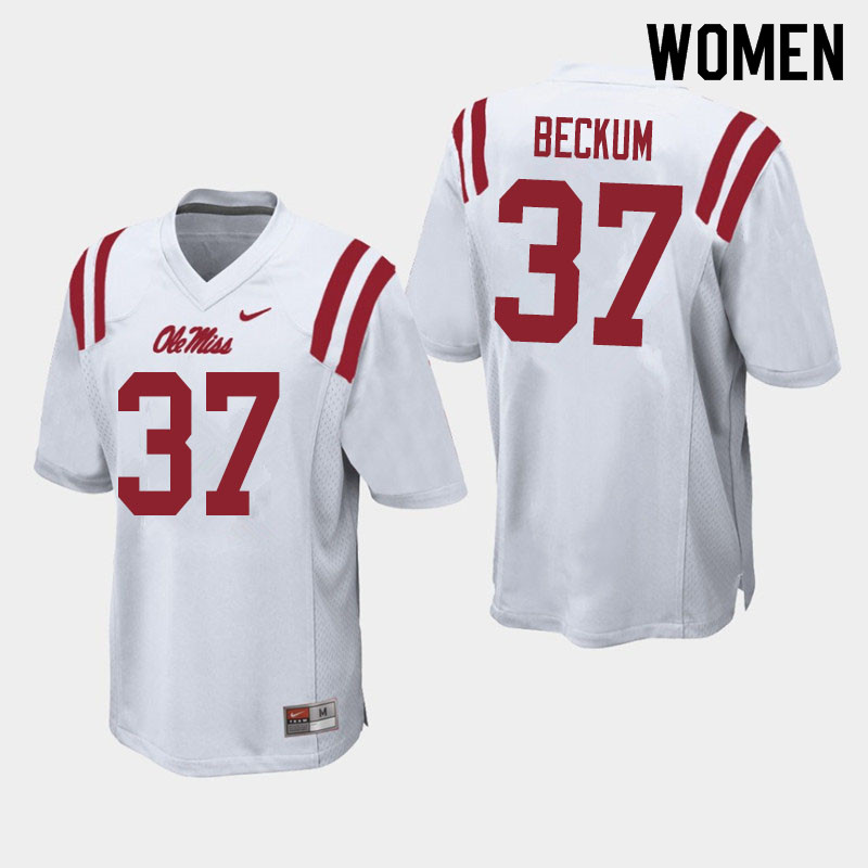 Women #37 David Beckum Ole Miss Rebels College Football Jerseys Sale-White